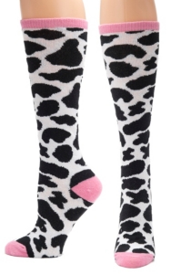 Justin® Gypsy Collection Women's Black, White and Pink Cow Print Over the Calf Socks