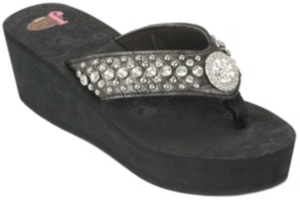 Justin® Roxy™ Ladies Black Crocodile Print Round Concho Jeweled Flip-Flop by M&F®