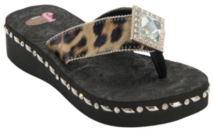 Justin® Samantha™ Women's Black/Brown Leopard Print Jeweled Flip-Flop by M&F®