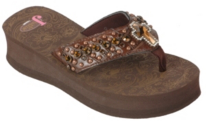 Justin® Suzi™ Ladies Brown Crocodile Print w/ Cross Concho Jeweled Flip-Flop by M&F®