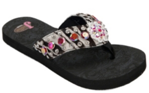 Justin® Sandra™ Women's Black Zebra Print w/ Muticolor Jeweled Flip-Flop by M&F®