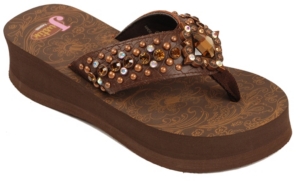 Justin® Abbey™ Ladies Brown Croc Print w/ Square Concho Jeweled Flip-Flop by M&F®