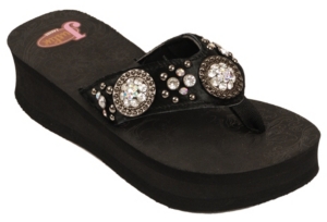 Justin® Misty™ Ladies Black Calf Hair with Round Conchos Jeweled Flip-Flop by M&F®