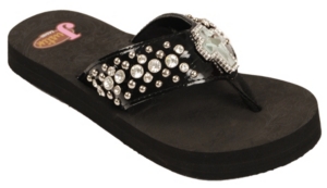 Justin® Chasity™ Ladies Black Patent w/ Cross Concho Jeweled Flip-Flop by M&F®