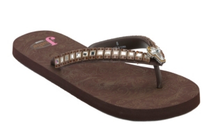 Justin® Carley™ Women's Brown Cross Jeweled Flip-Flop by M&F®