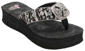 Justin® Emily™ Women's Black Zebra Print Jeweled Flip-Flop by M&F®