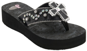 Justin® Isabel™ Women's Black w/ Center Cross Jeweled Flip-Flop by M&F®
