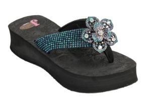 Justin® Abigail™ Women's Blue/Green w/ Flower Center Jeweled Flip-Flop by M&F®