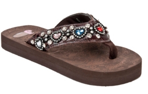 Justin® Ava™ Kid's Brown with Multi-Color Heart Jeweled Flip-Flop by M&F®