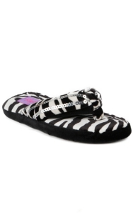 Justin® Women's Black & White Zebra Fuzzy Sequin Flip Flop Style Slippers by M&F®
