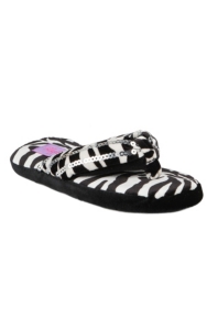 Justin® Kid's Black & White Zebra Fuzzy Sequin Flip Flop Style Slippers by M&F®