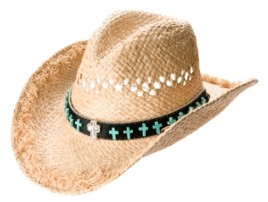 M&F® Vented Straw w/ Black Turquoise Cross Band Crushable Hat