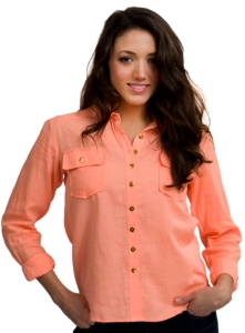 I.Madeline® Women's Neon Orange Linen Button Down Fashion Top