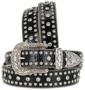Nocona® Ladies Black Mock Croc Belt With Crystals & Studs