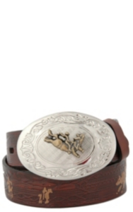 Nocona® Brown Rodeo Belt with Bullrider Buckle