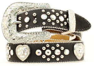 Nocona® Children's Black Heart Concho and Rhinestone Calf Belt