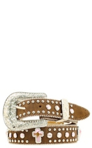 Nocona® Children's Medium Brown Leather Pink Cross Crystals