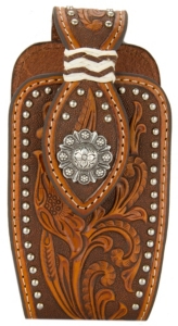 Nocona® Brown Leather Floral Tooled with Silver Concho and Studs Cell Phone Case