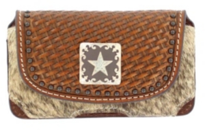 3-D Belt Company® Brown Basket Weave with Brindle Hair & Star Concho Cell Phone Case