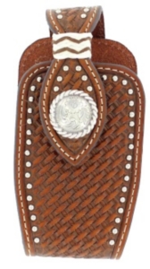 Nocona® Brown Leather Floral Tooled with Silver Concho Cell Phone Case