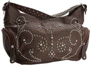 M&F® Nocona™ Ladies Brown with Studs and Rhinestones Zip Top Handbag