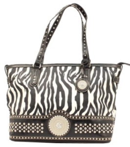 Nocona® Ladies Black and White Zebra Print w/ Round Concho & Silver Crystals Purse