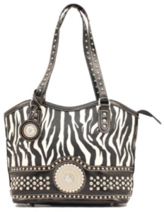 Nocona® Ladies Black and White Zebra with Round Concho and Silver Crystals Handbag