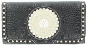 Nocona® Ladies Black Faux Gator with Round Concho and Silver Crystals Wallet