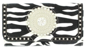 Nocona® Ladies Black and White Zebra with Round Concho and Silver Crystals Wallet