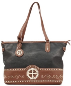 Nocona® Ladies Black with Brown Cross Concho Rectangle Handbag