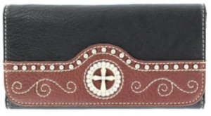 Nocona® Ladies Black and Brown with Cross Concho and Silver Rhinestones Wallet