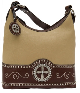 Nocona® Ladies Tan with Brown Cross Concho Handbag