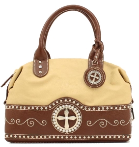 Nocona® Ladies Tan with Brown Cross Concho Satchel Handbag