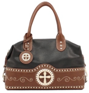 Nocona® Ladies Black with Brown Cross Concho Satchel Handbag