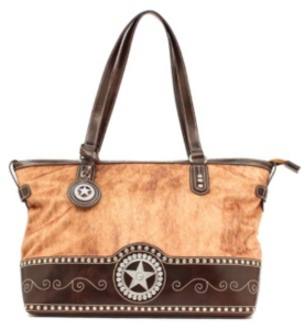 M&F® Nocona™ Ladies Brown and Faux Brindle with Star Concho Rectangle Handbag