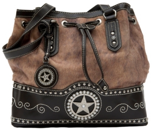 M&F® Nocona™ Ladies Brown and Faux Brindle with Star Concho Drawstring Handbag