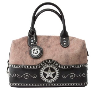 M&F® Nocona™ Ladies Brown and Faux Brindle with Star Concho Satchel Handbag