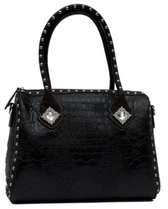 Nocona® Black & Brown Croc Faux Leather w/ Diamond Concho Large Shoulder Bag