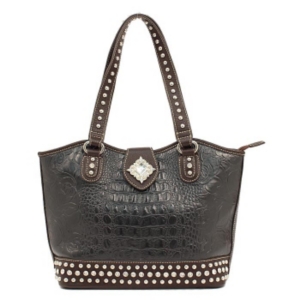 Nocona® Black & Brown Croc Faux Leather w/ Diamond Conchos and Rhinestones Handbag