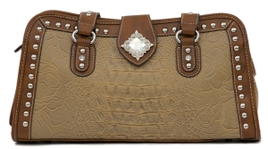 Nocona® Brown and Tan Faux Leather w/ Rhinestones Snap Top Handbag