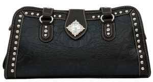 Nocona® Black & Brown Croc Faux Leather w/ Diamond Concho Doctor Style Handbag