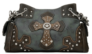 Nocona® Blue and Brown Faux Leather w/ Cross & Star Concho Satchel
