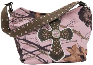 Nocona® Mossy Oak Pink Camo w/ Cross & Rhinestones Hobo Bag