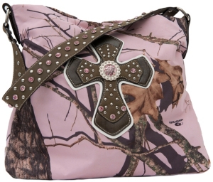Nocona® Mossy Oak Pink Camo w/ Cross & Rhinestones Bucket Bag