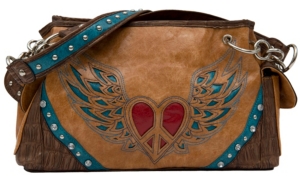 Nocona® Tan Faux Leather w/ Heart & Wings Design Satchel
