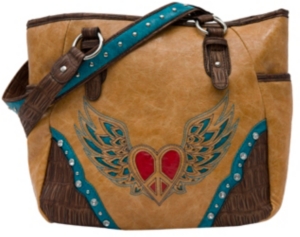 Nocona® Tan Faux Leather w/ Heart & Wings Design Small Tote