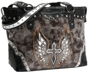 Blazin Roxx® Ladies Brown & Grey w/ Silver Winged Cross Tote