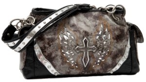Blazin Roxx® Ladies Brown & Grey w/ Silver Winged Cross & Crystals Satchel