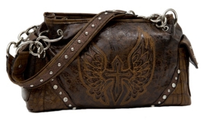 Blazin Roxx® Ladies Brown w/ Winged Cross & Crystals Satchel