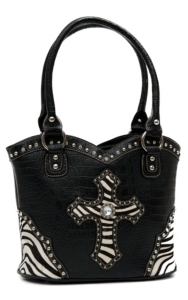 Blazin Roxx® Ladies Black Gator Print w/ Zebra Cross & Crystals Bucket Bag